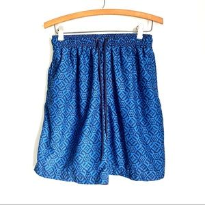 Nat Nast Swim Trunks w/Pockets Men’s Small Blue Geometric Print Lined